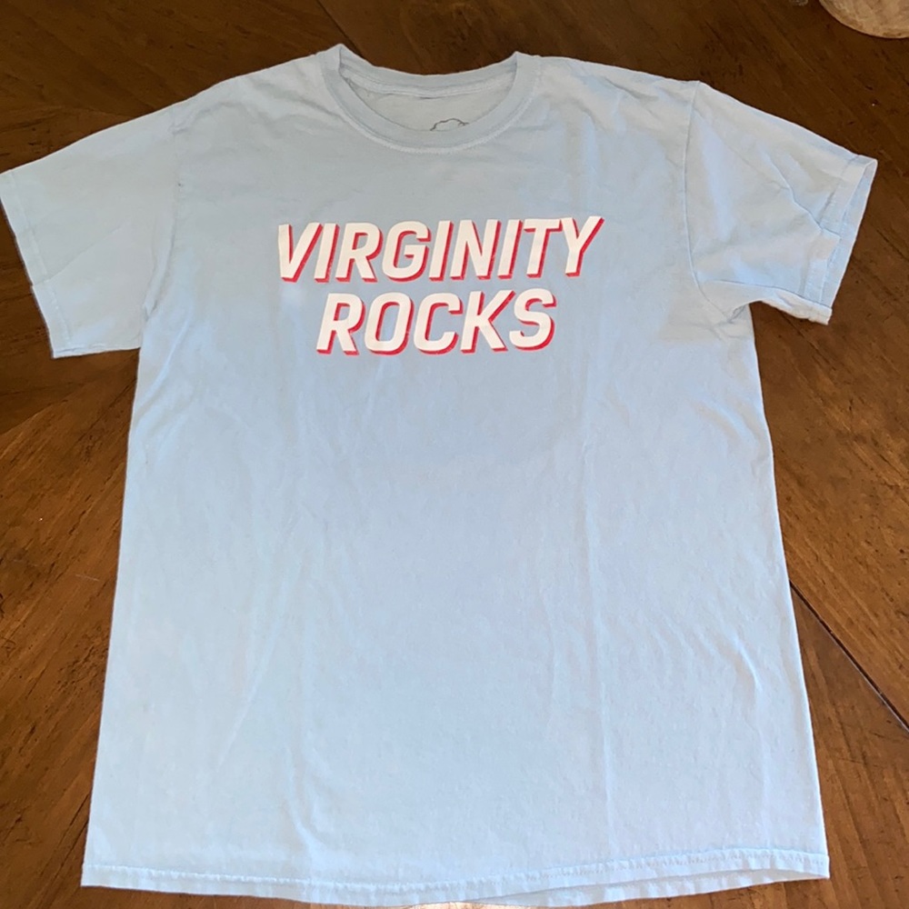 “Virginity Rocks” Loght Blue Shirt